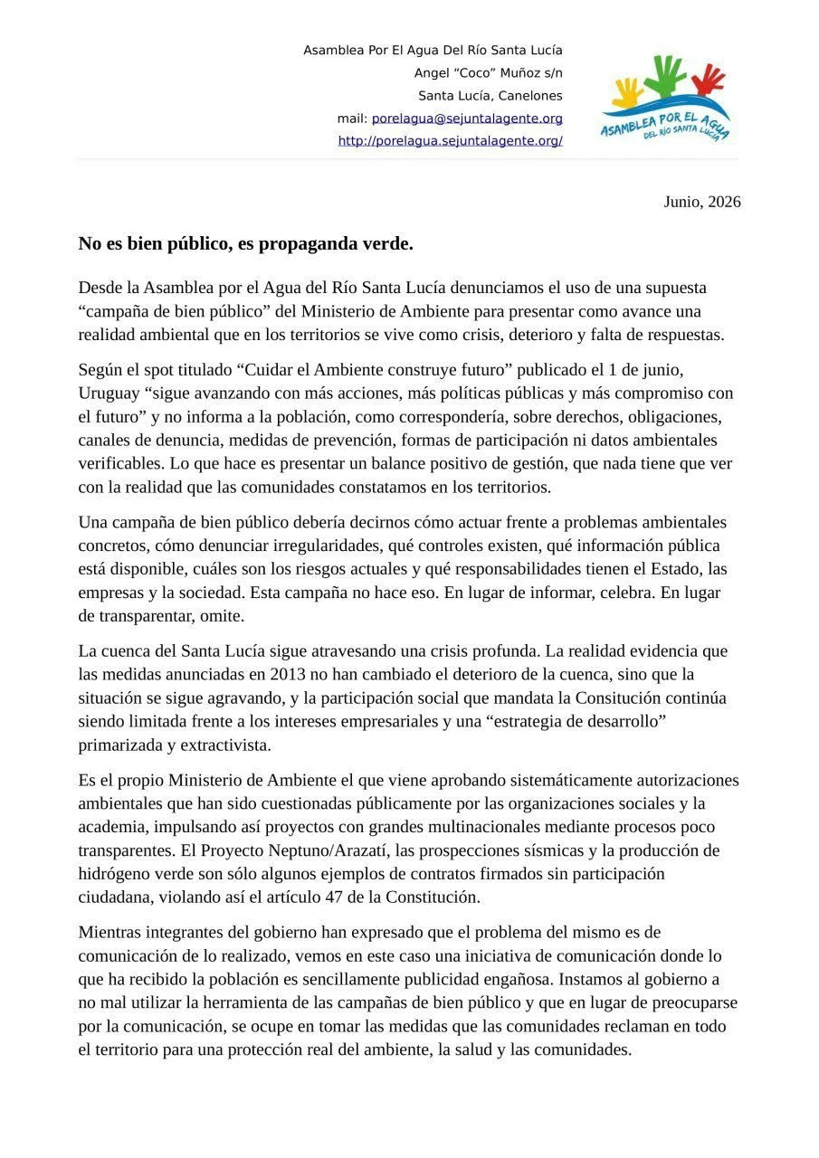 Comunicado asamblea por el agua